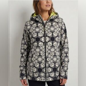 90s Burton Black & White Geometric Hooded Jacket with Light Green Lining